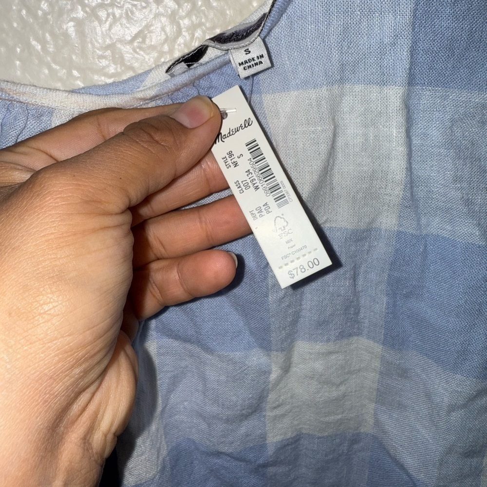 Linen-Blend Michele Bubble Top in Gingham Check - Picture 2 of 3